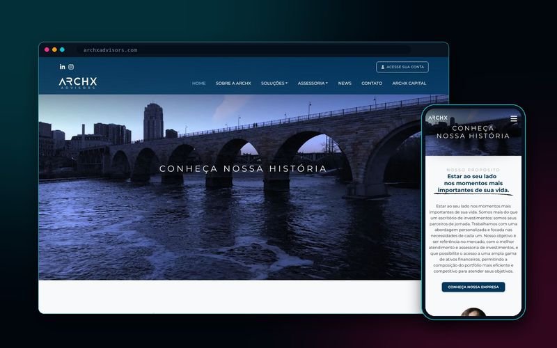 Página inicial de ArchX Advisors no navegador e no celular