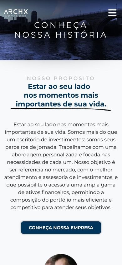 Página inicial de ArchX Advisors no celular