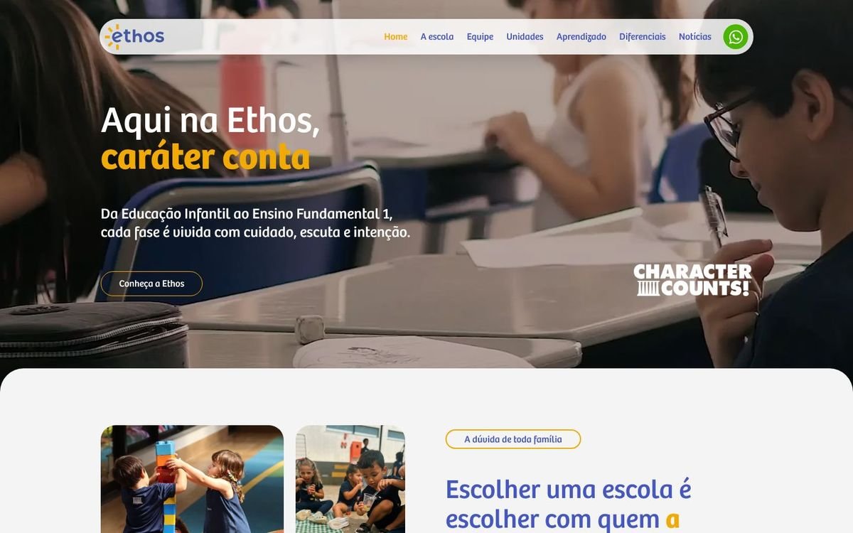 Página inicial de Escola Ethos no computador