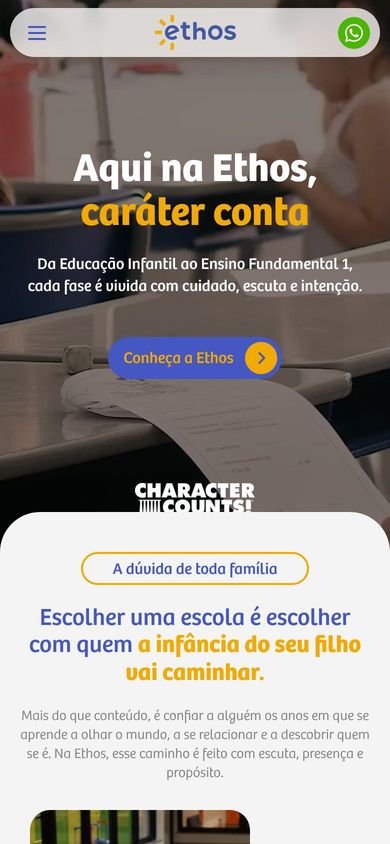 Página inicial de Escola Ethos no celular