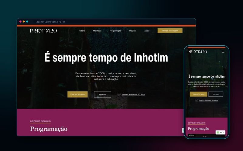 Página inicial de Inhotim no navegador e no celular