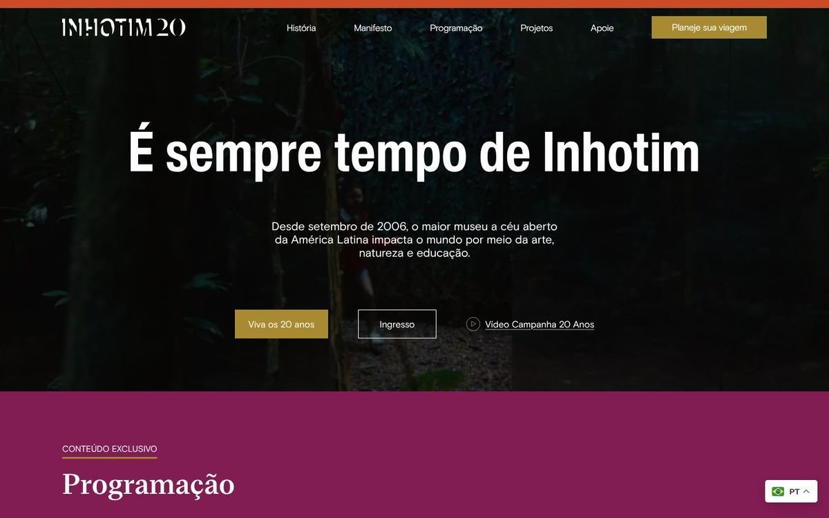 Página inicial de Inhotim no computador