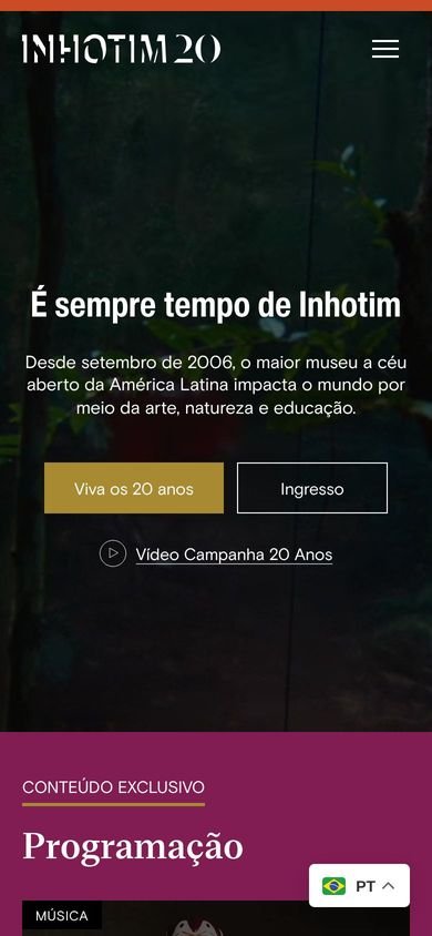 Página inicial de Inhotim no celular
