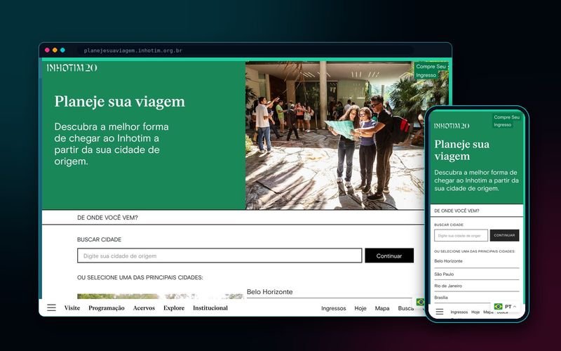 Página inicial de Inhotim no navegador e no celular