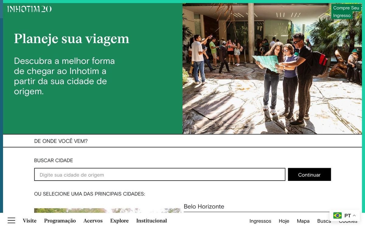 Página inicial de Inhotim no computador