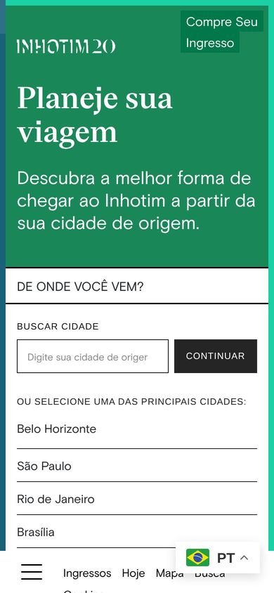 Página inicial de Inhotim no celular