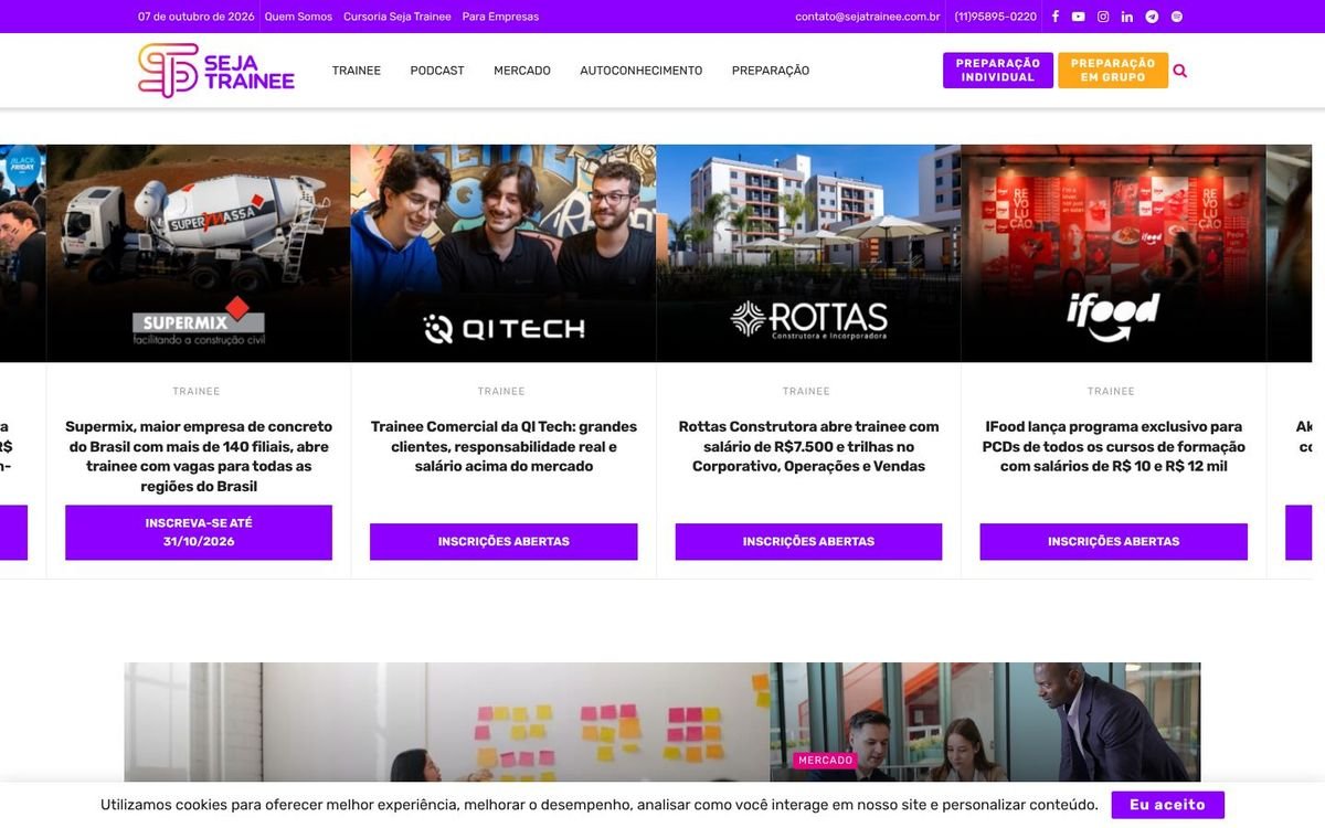 Página inicial de Seja Trainee no computador