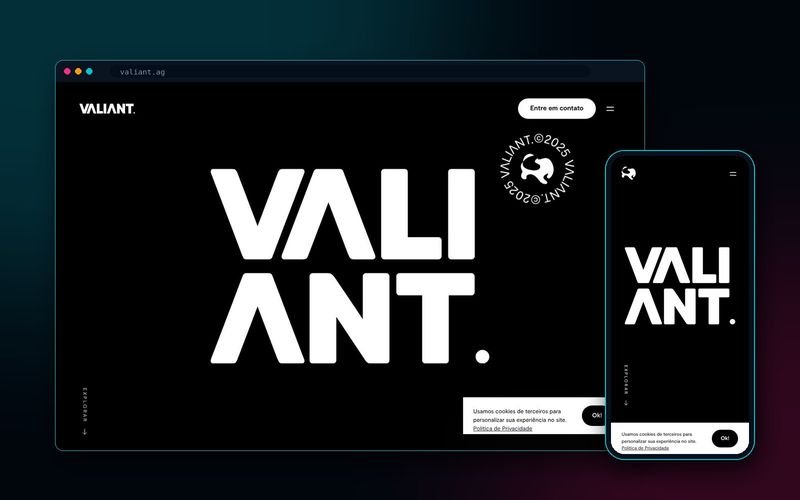 Página inicial de Agência Valiant no navegador e no celular